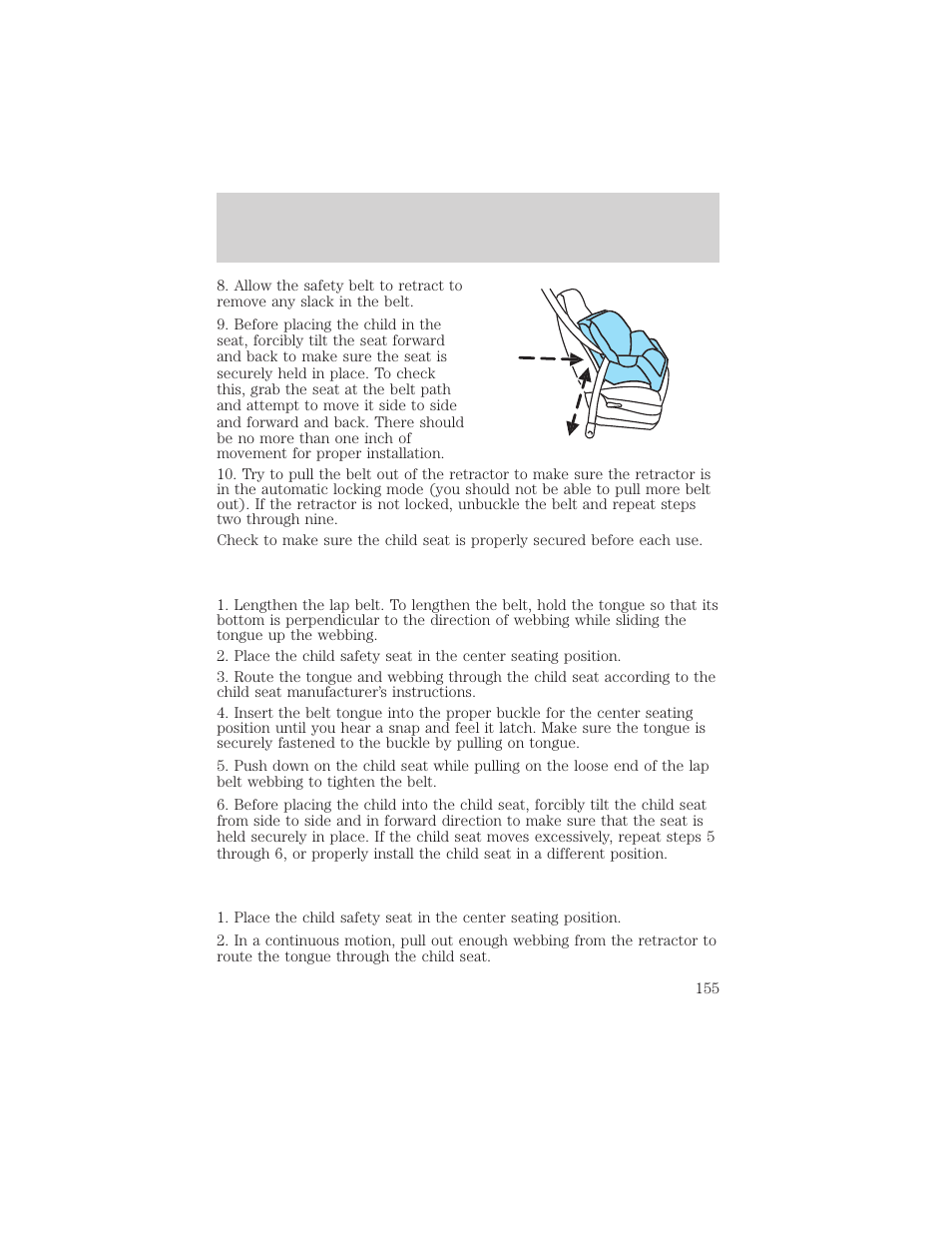 Seating and safety restraints | FORD 2002 F-150 v.3 User Manual | Page 155 / 312