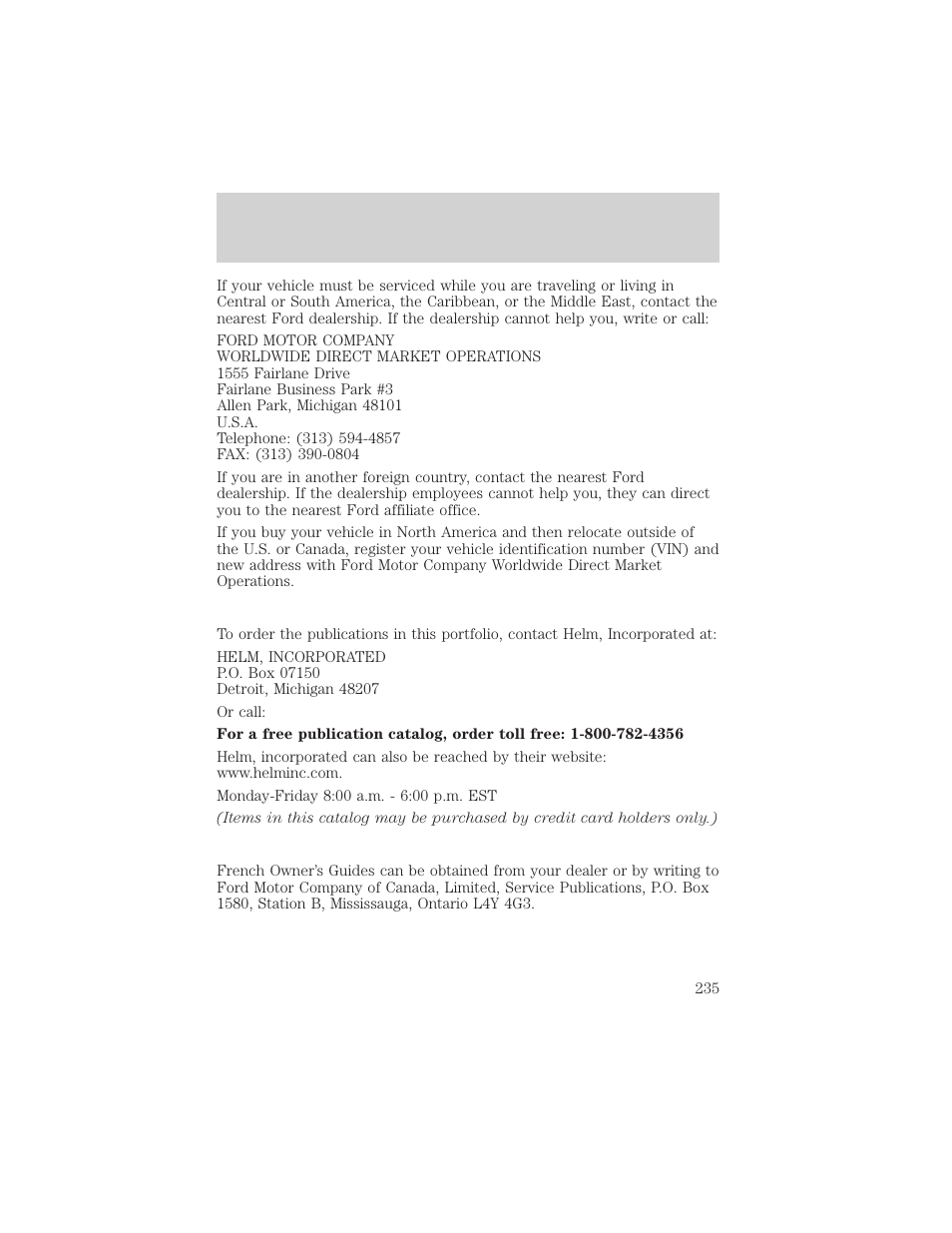 Customer assistance | FORD 2002 F-150 v.3 User Manual | Page 235 / 312