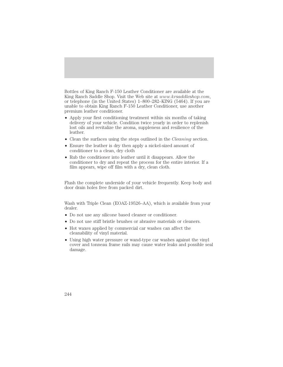 Cleaning | FORD 2002 F-150 v.3 User Manual | Page 244 / 312