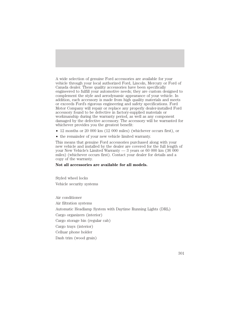 Accessories | FORD 2002 F-150 v.3 User Manual | Page 301 / 312