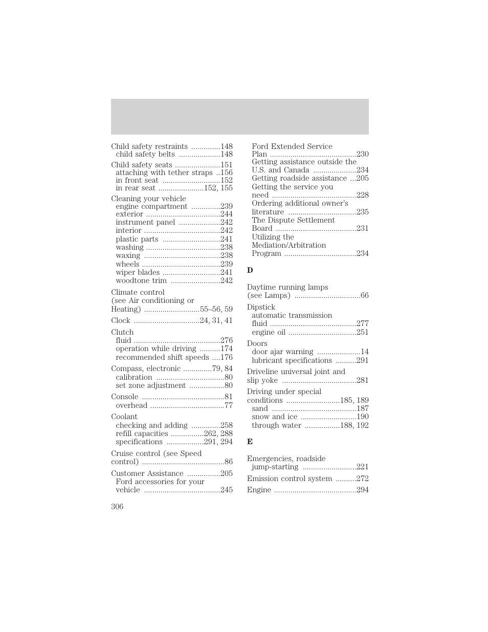 Index | FORD 2002 F-150 v.3 User Manual | Page 306 / 312