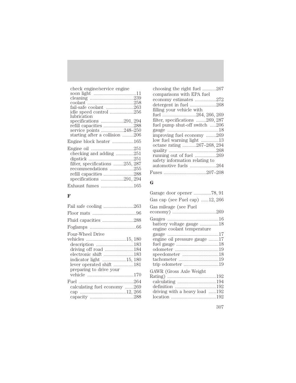 Index | FORD 2002 F-150 v.3 User Manual | Page 307 / 312