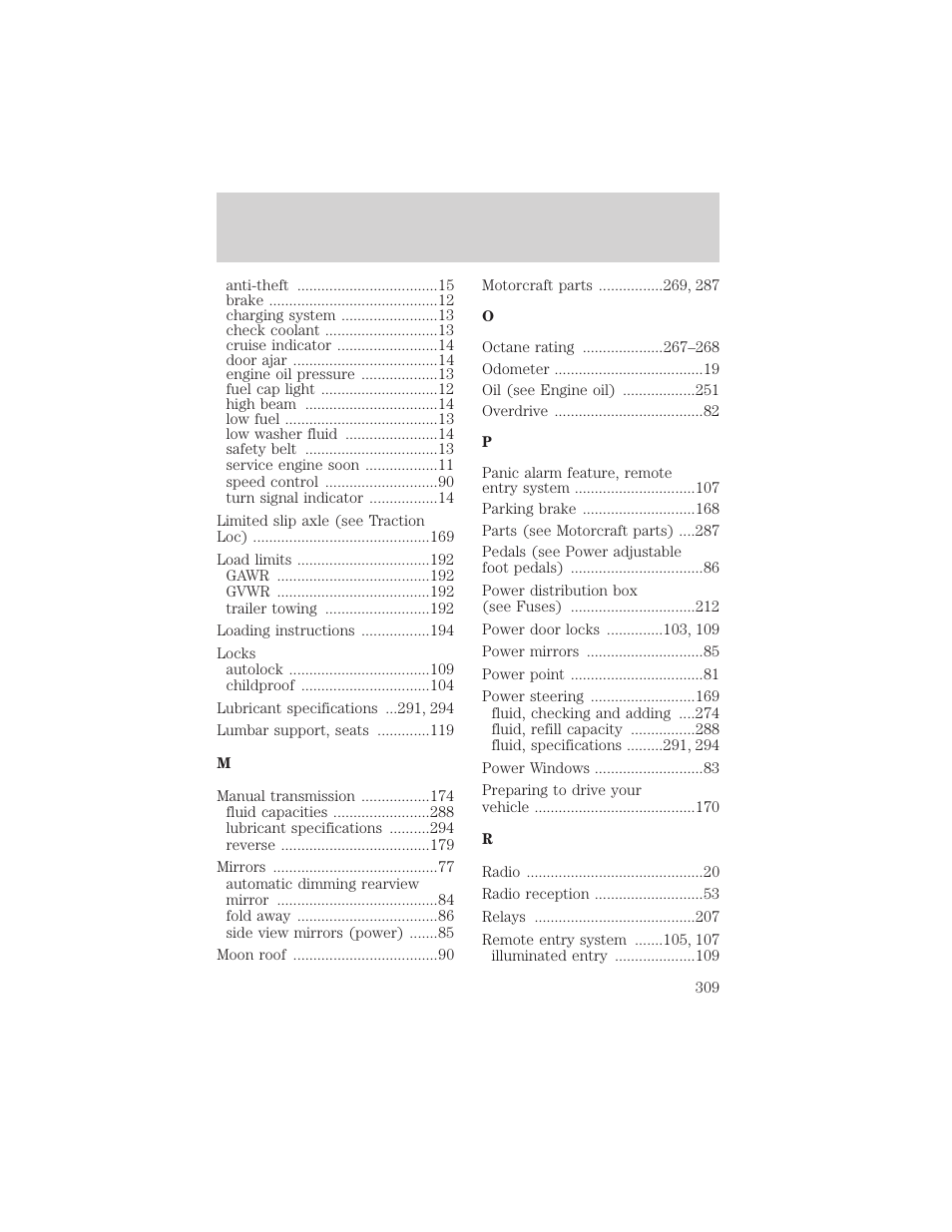 Index | FORD 2002 F-150 v.3 User Manual | Page 309 / 312