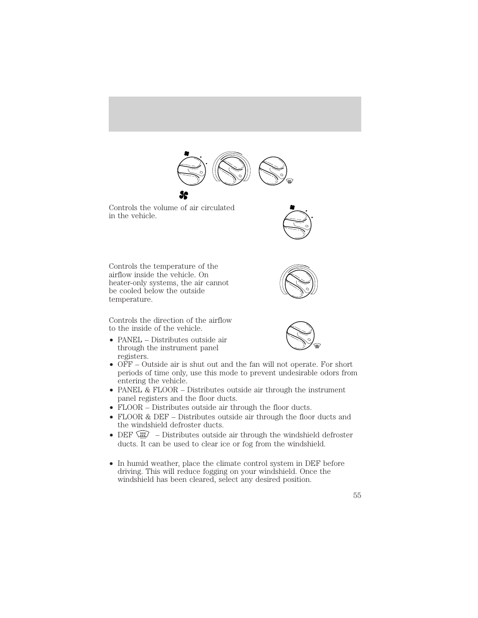 Climate controls | FORD 2002 F-150 v.3 User Manual | Page 55 / 312