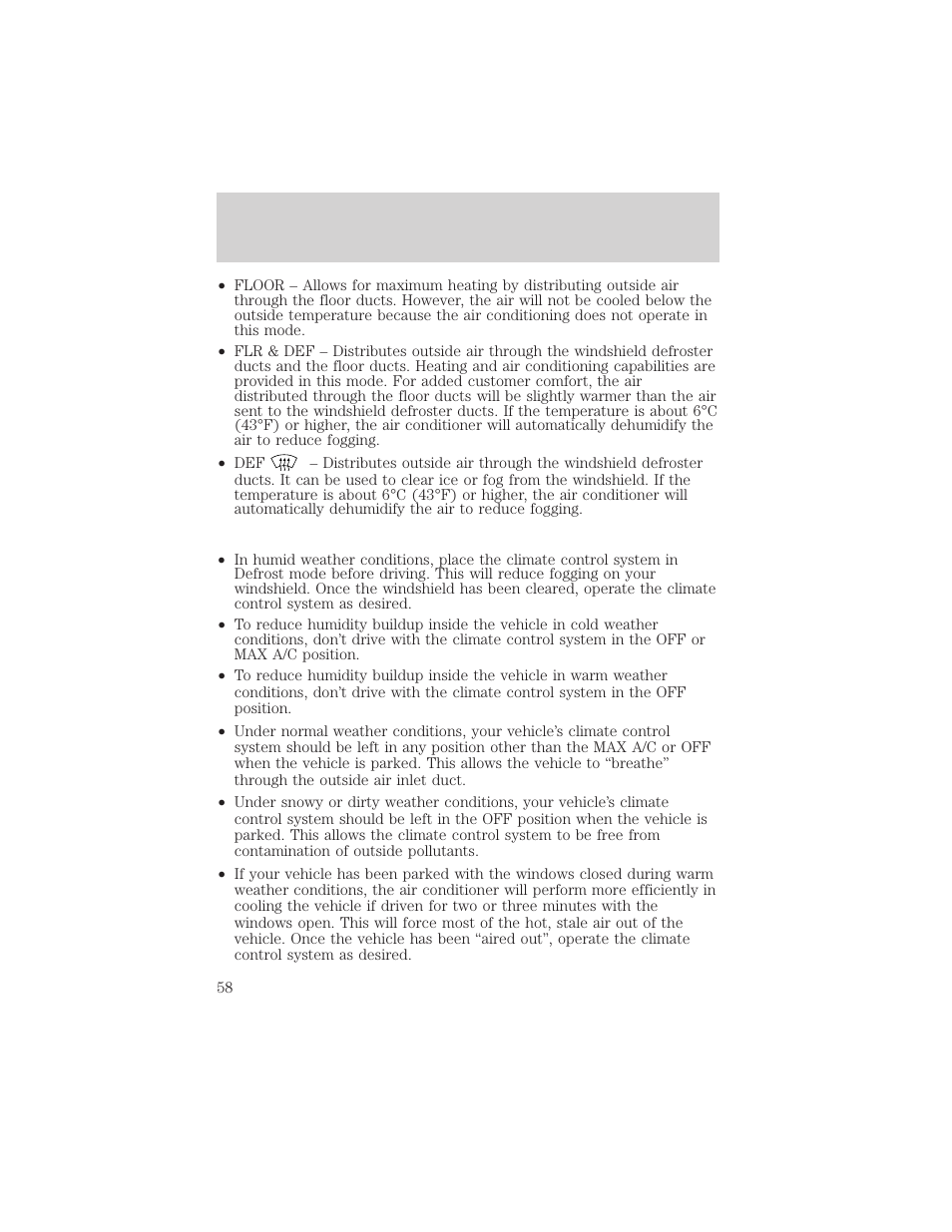 Climate controls | FORD 2002 F-150 v.3 User Manual | Page 58 / 312