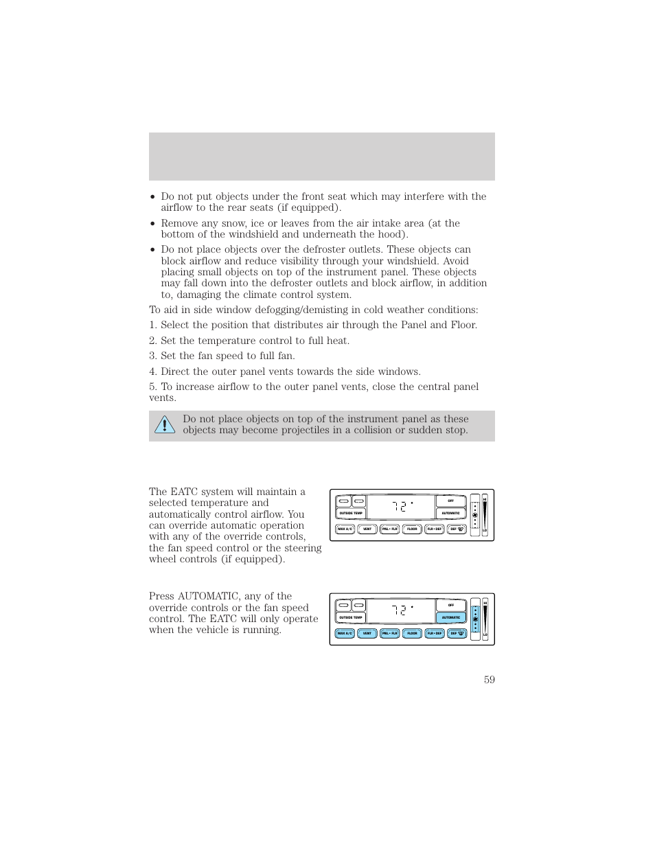 Climate controls | FORD 2002 F-150 v.3 User Manual | Page 59 / 312