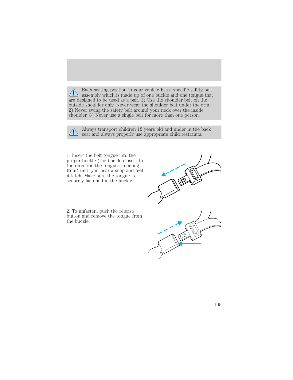 Seating and safety restraints | FORD 2002 F-550 v.1 User Manual | Page 105 / 320