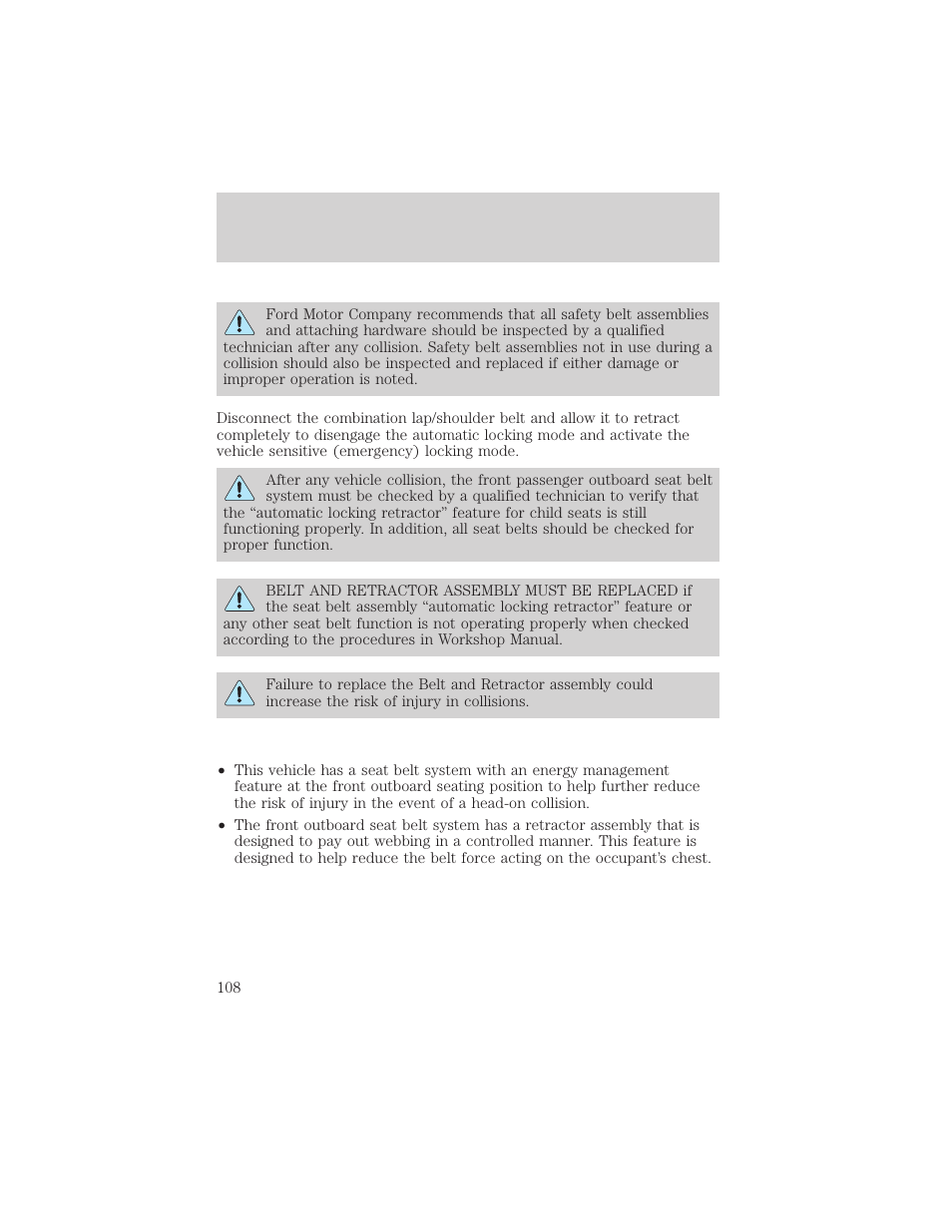 Seating and safety restraints | FORD 2002 F-550 v.1 User Manual | Page 108 / 320