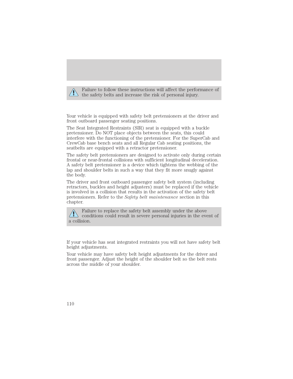 Seating and safety restraints | FORD 2002 F-550 v.1 User Manual | Page 110 / 320