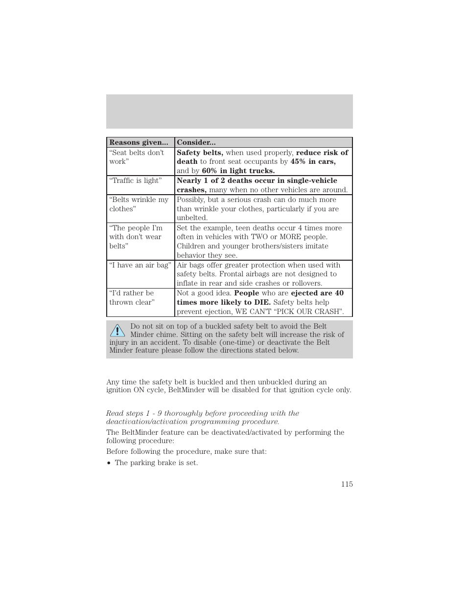 Seating and safety restraints | FORD 2002 F-550 v.1 User Manual | Page 115 / 320