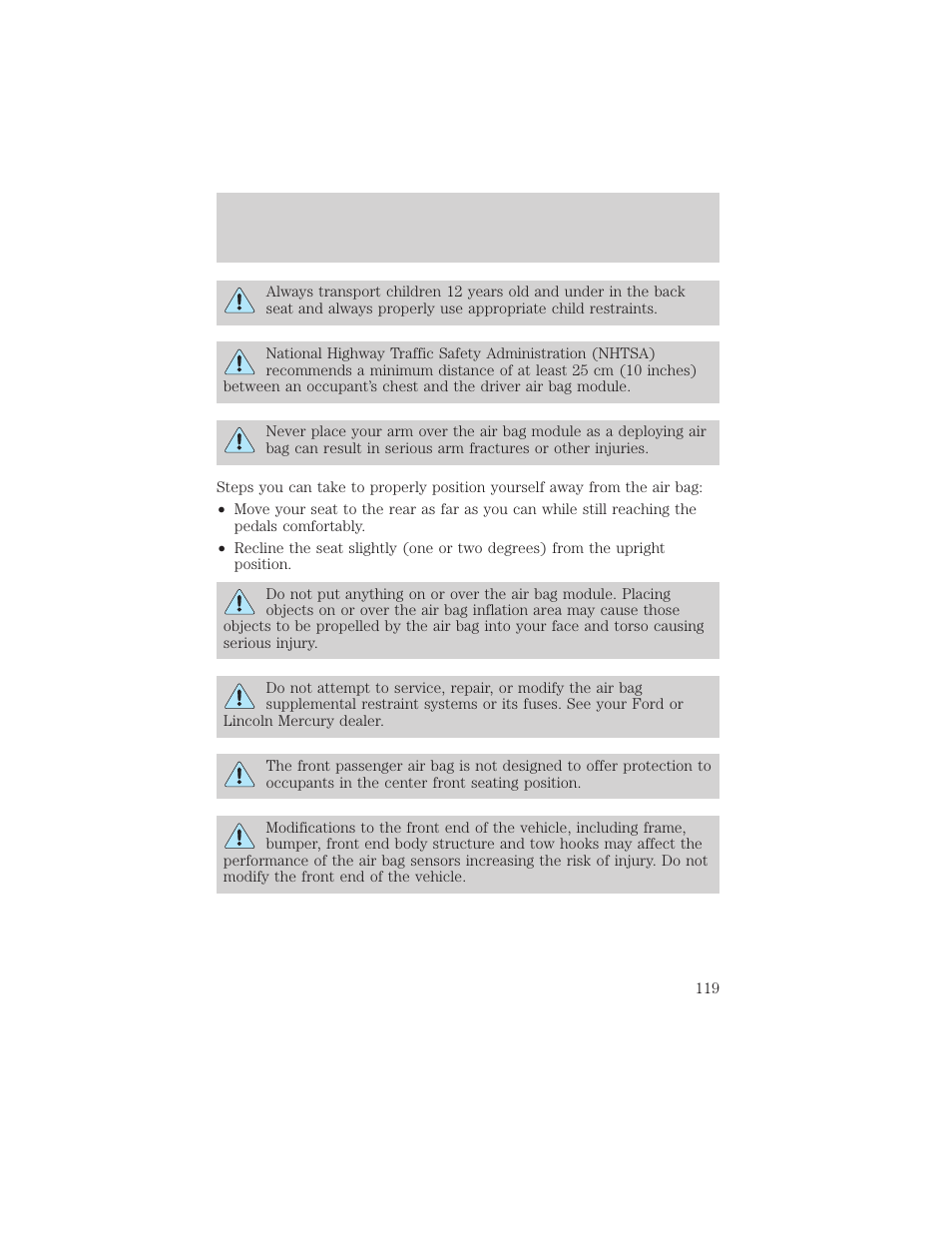 Seating and safety restraints | FORD 2002 F-550 v.1 User Manual | Page 119 / 320