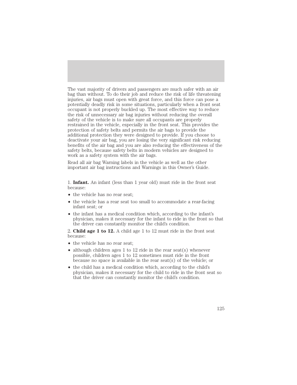 Seating and safety restraints | FORD 2002 F-550 v.1 User Manual | Page 125 / 320