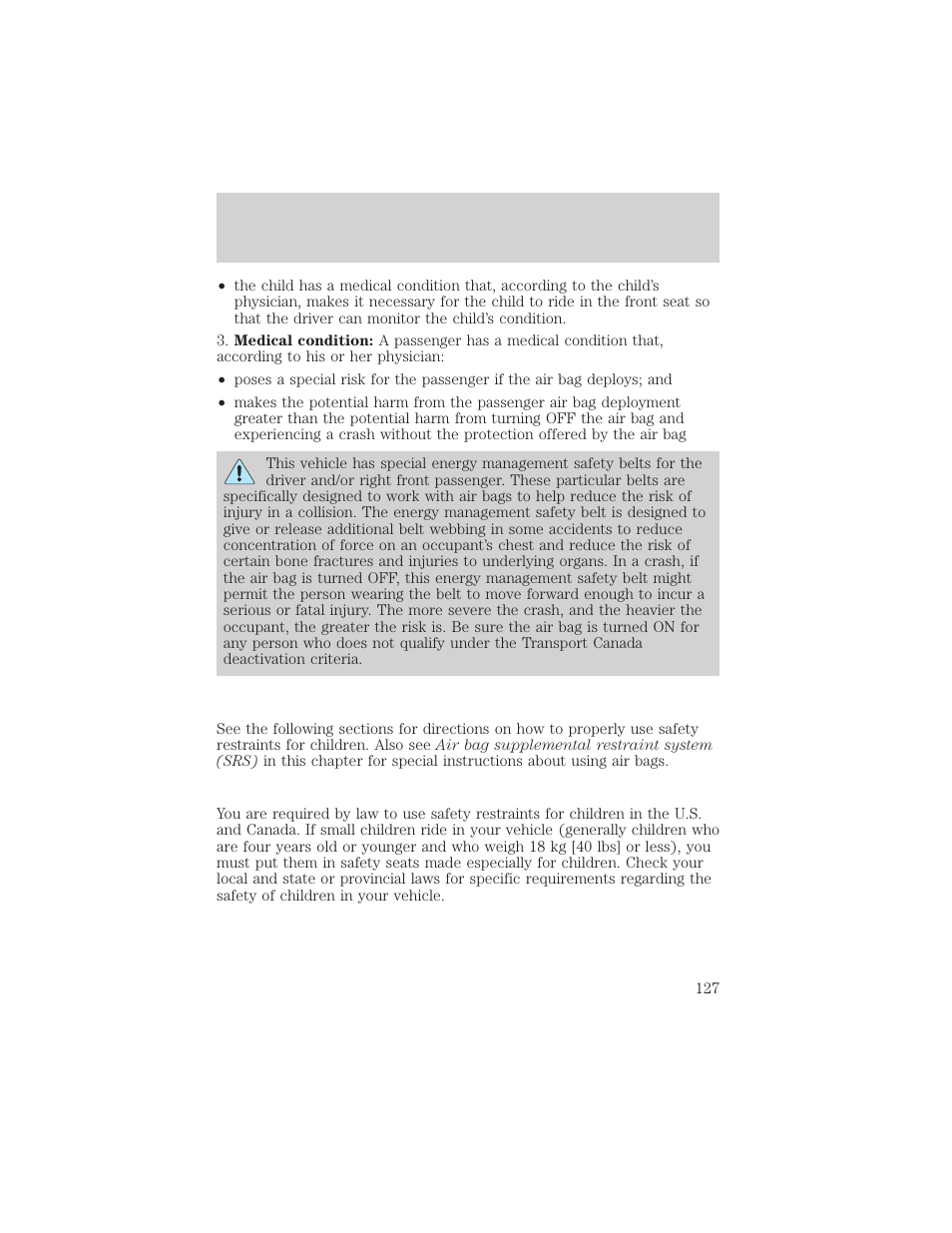 Seating and safety restraints | FORD 2002 F-550 v.1 User Manual | Page 127 / 320