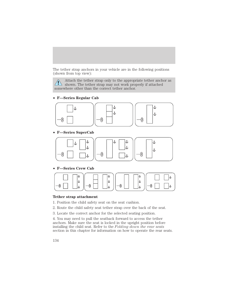 Seating and safety restraints | FORD 2002 F-550 v.1 User Manual | Page 134 / 320
