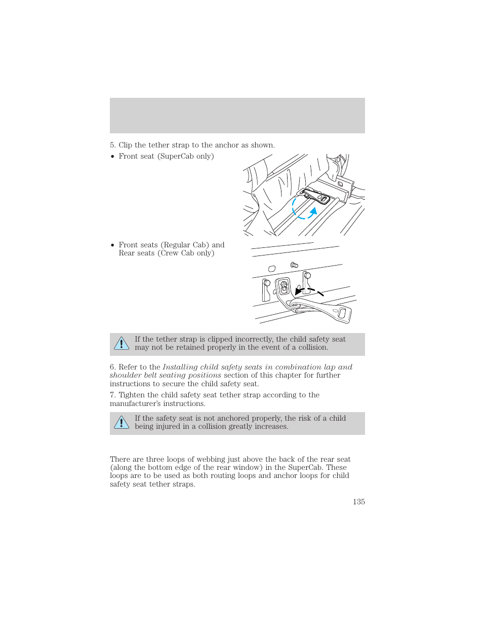 Seating and safety restraints | FORD 2002 F-550 v.1 User Manual | Page 135 / 320