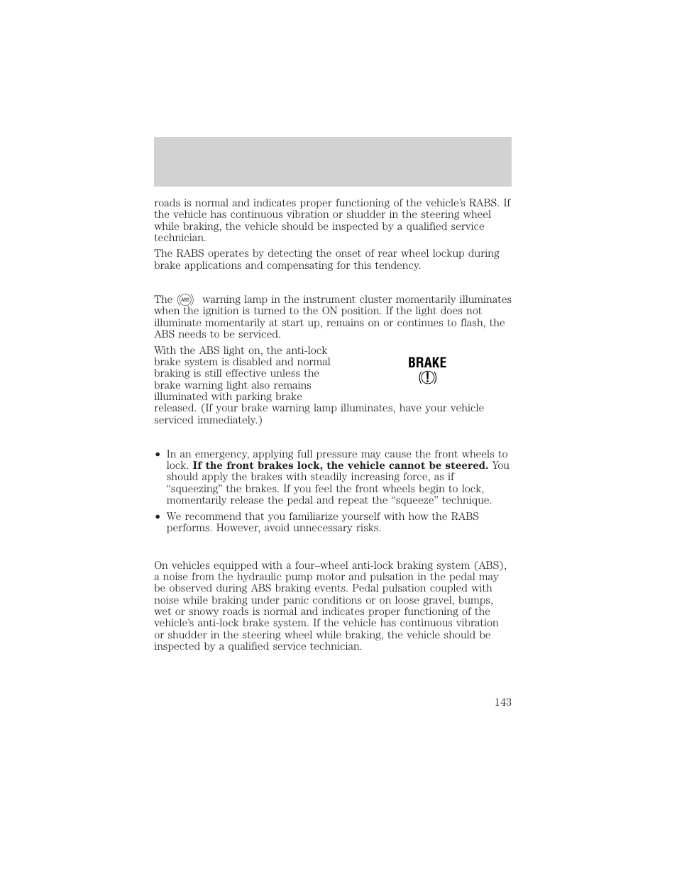 Driving, Brake | FORD 2002 F-550 v.1 User Manual | Page 143 / 320