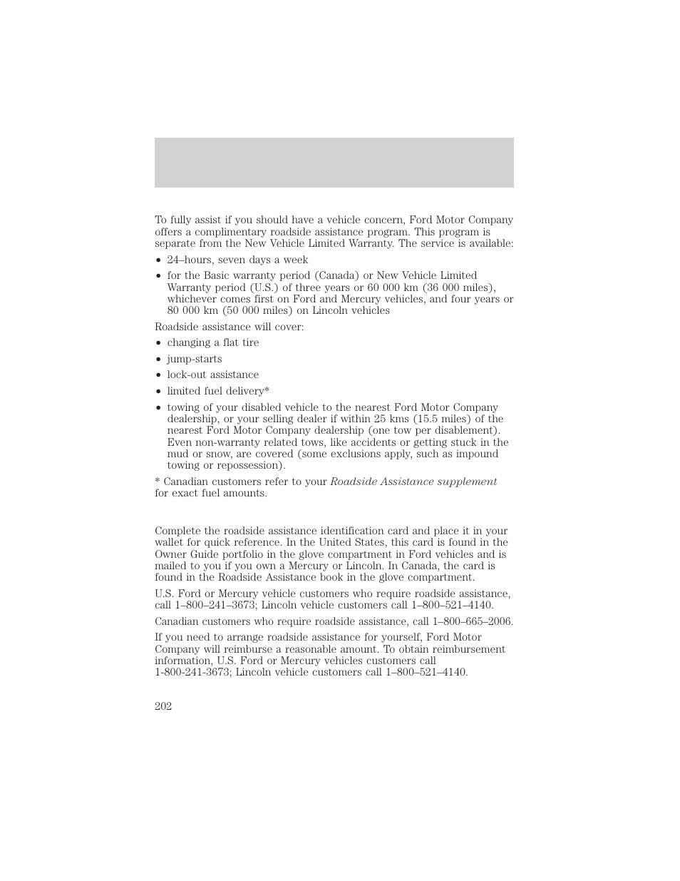 Roadside emergencies | FORD 2002 F-550 v.1 User Manual | Page 202 / 320
