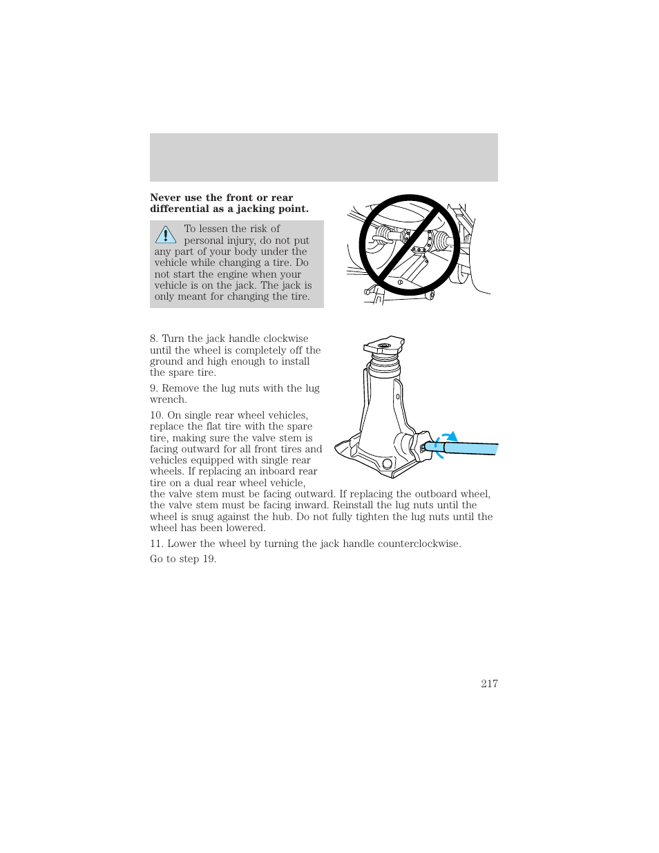 Roadside emergencies | FORD 2002 F-550 v.1 User Manual | Page 217 / 320