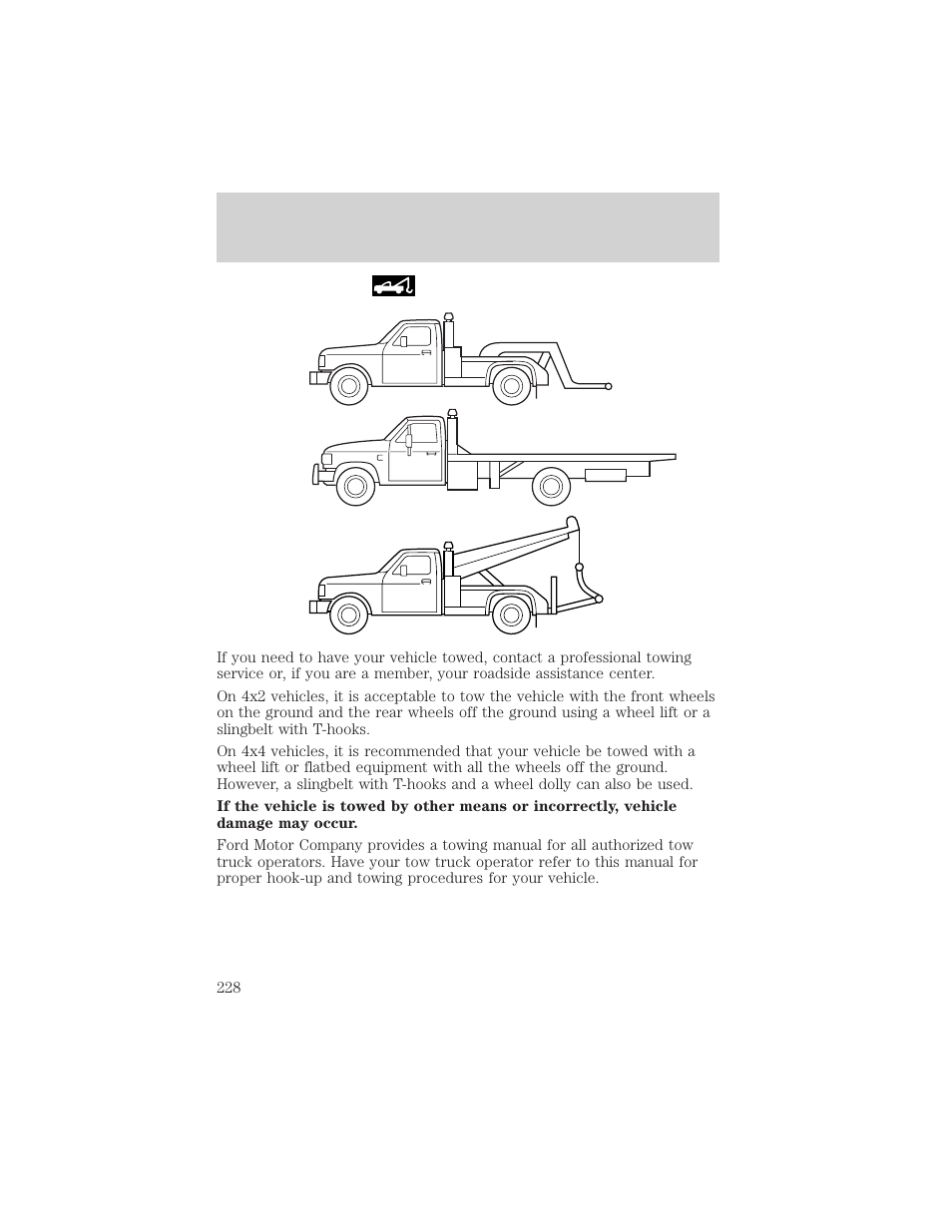 Roadside emergencies | FORD 2002 F-550 v.1 User Manual | Page 228 / 320