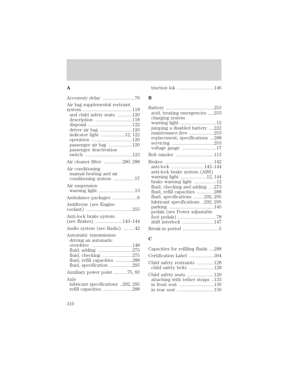 Index | FORD 2002 F-550 v.1 User Manual | Page 310 / 320