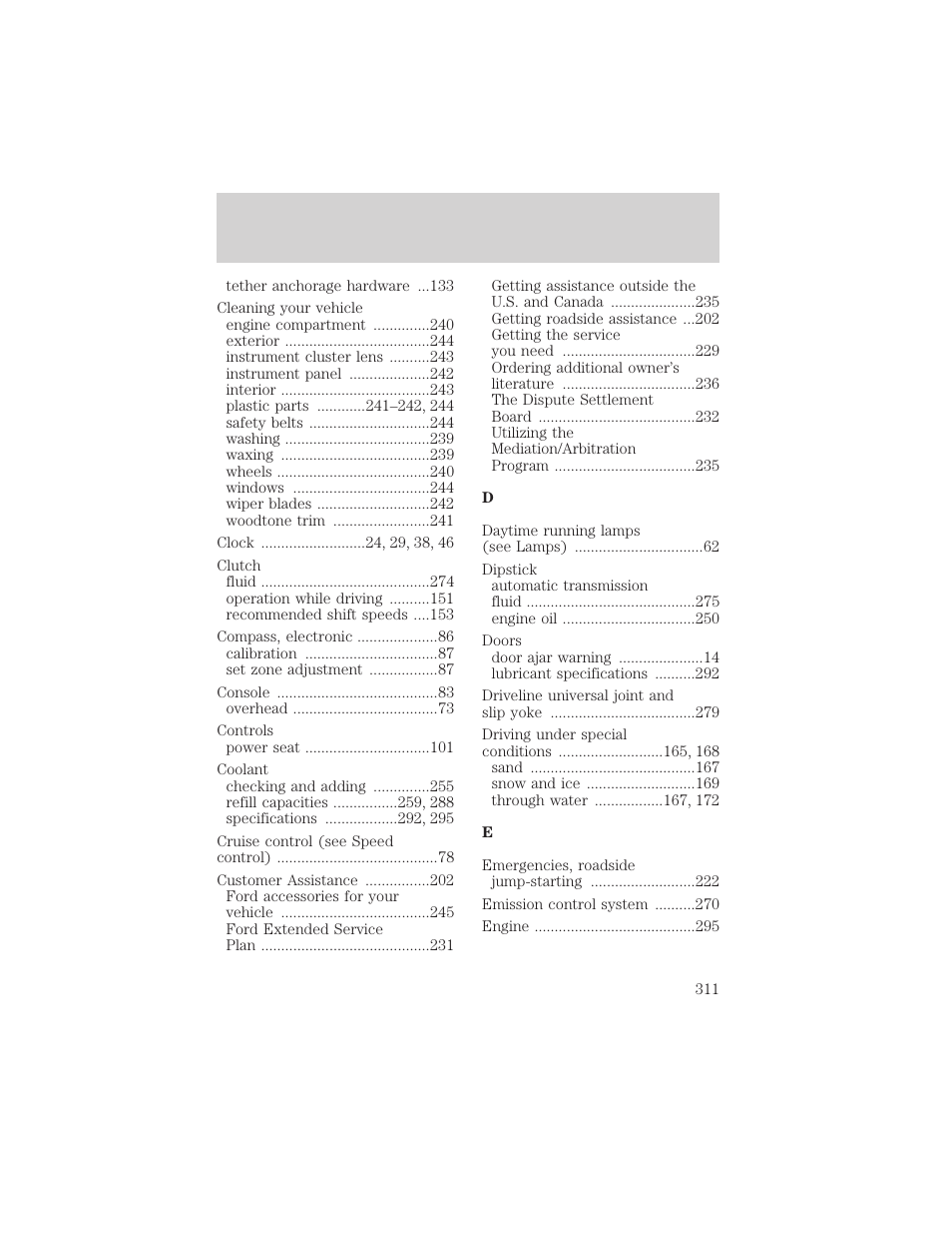 Index | FORD 2002 F-550 v.1 User Manual | Page 311 / 320
