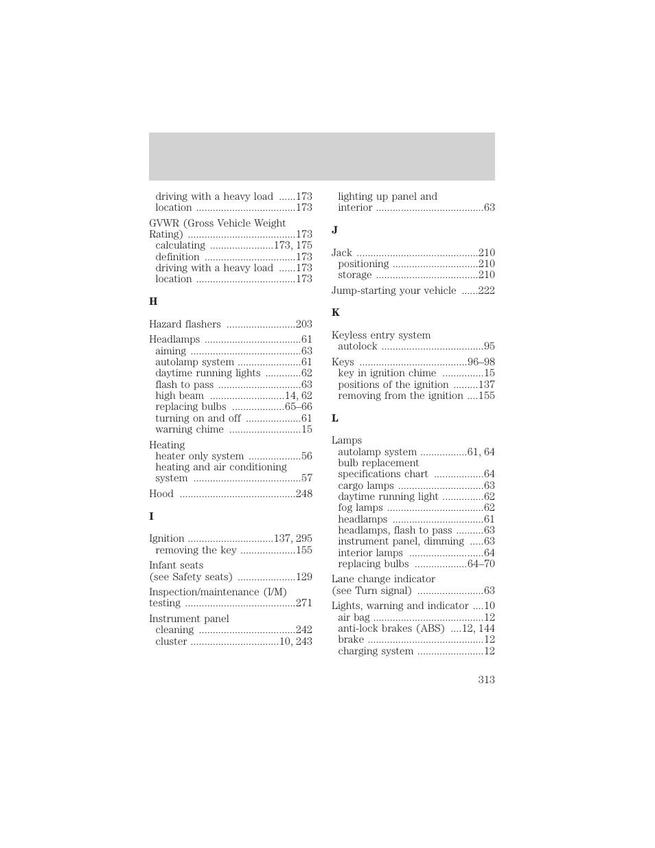 Index | FORD 2002 F-550 v.1 User Manual | Page 313 / 320