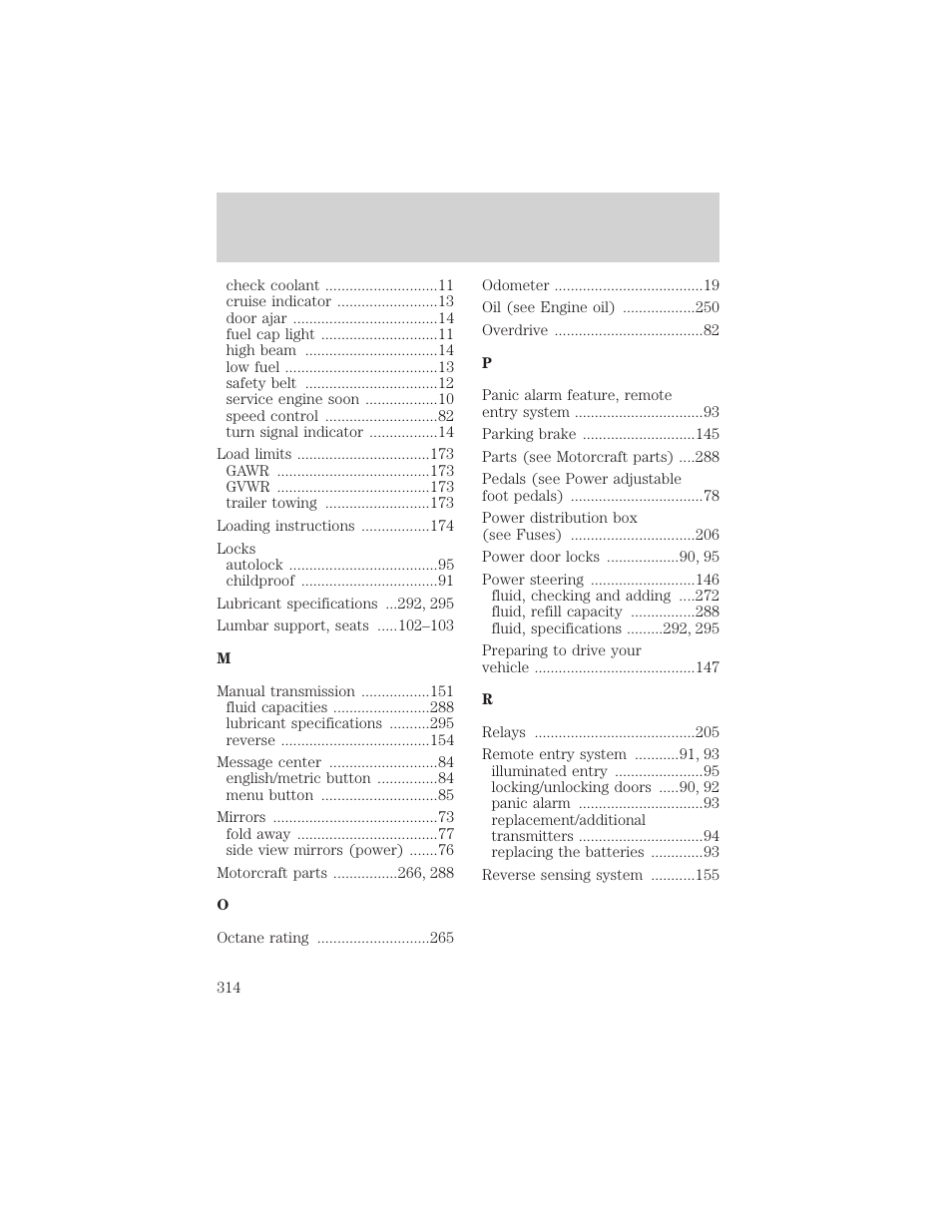 Index | FORD 2002 F-550 v.1 User Manual | Page 314 / 320