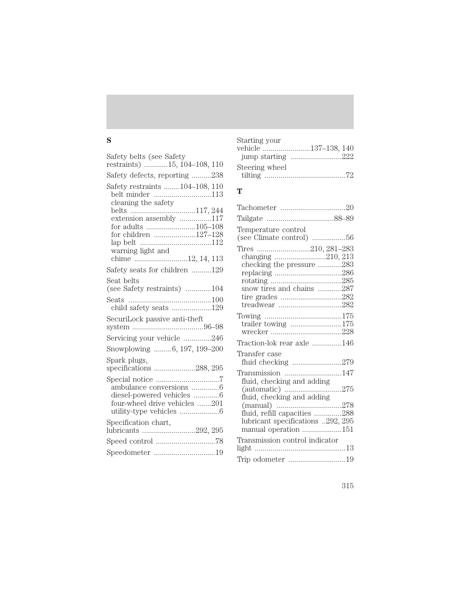 Index | FORD 2002 F-550 v.1 User Manual | Page 315 / 320