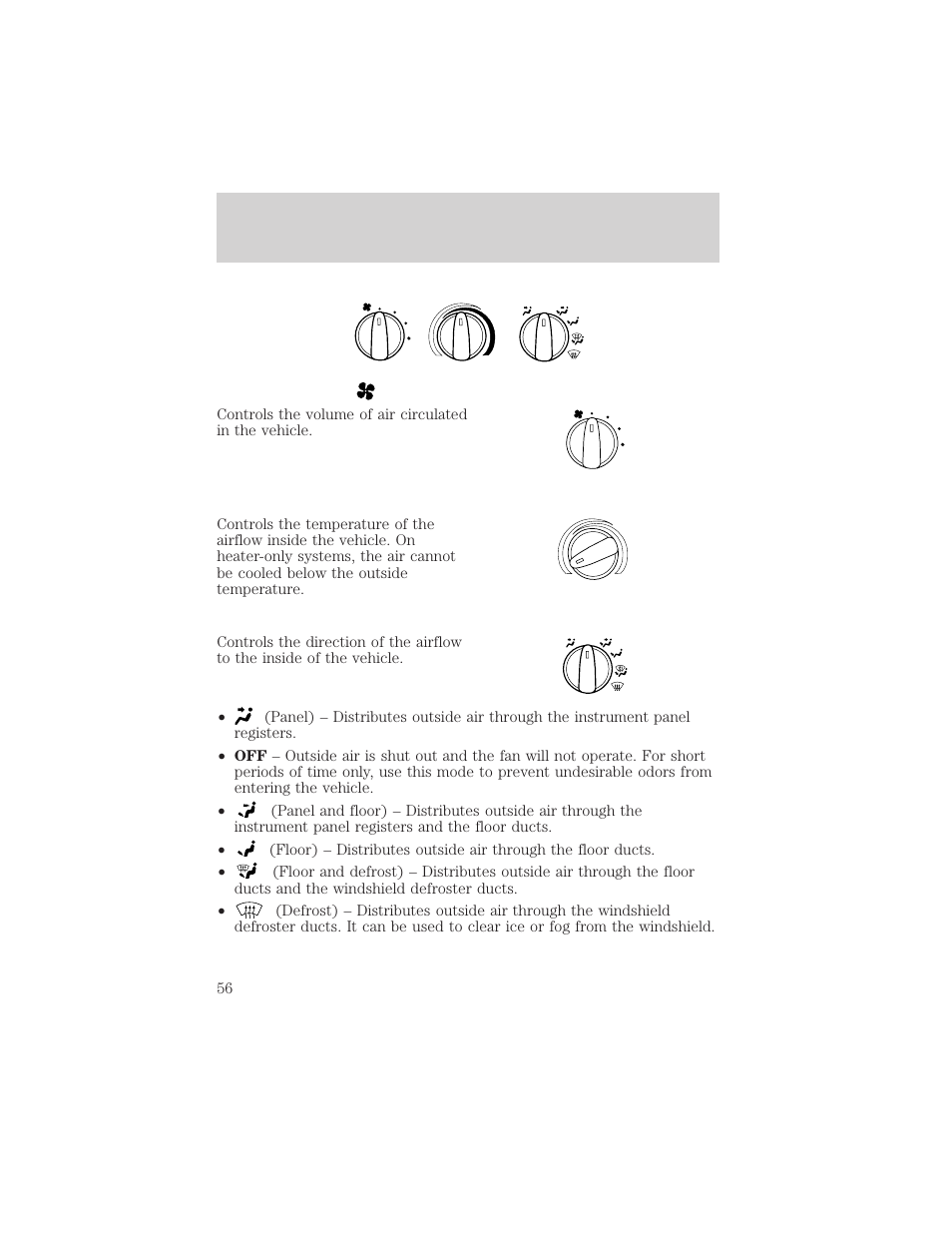 Climate controls | FORD 2002 F-550 v.1 User Manual | Page 56 / 320