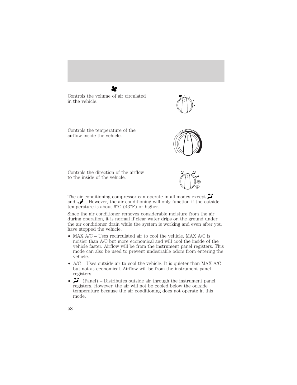 Climate controls | FORD 2002 F-550 v.1 User Manual | Page 58 / 320