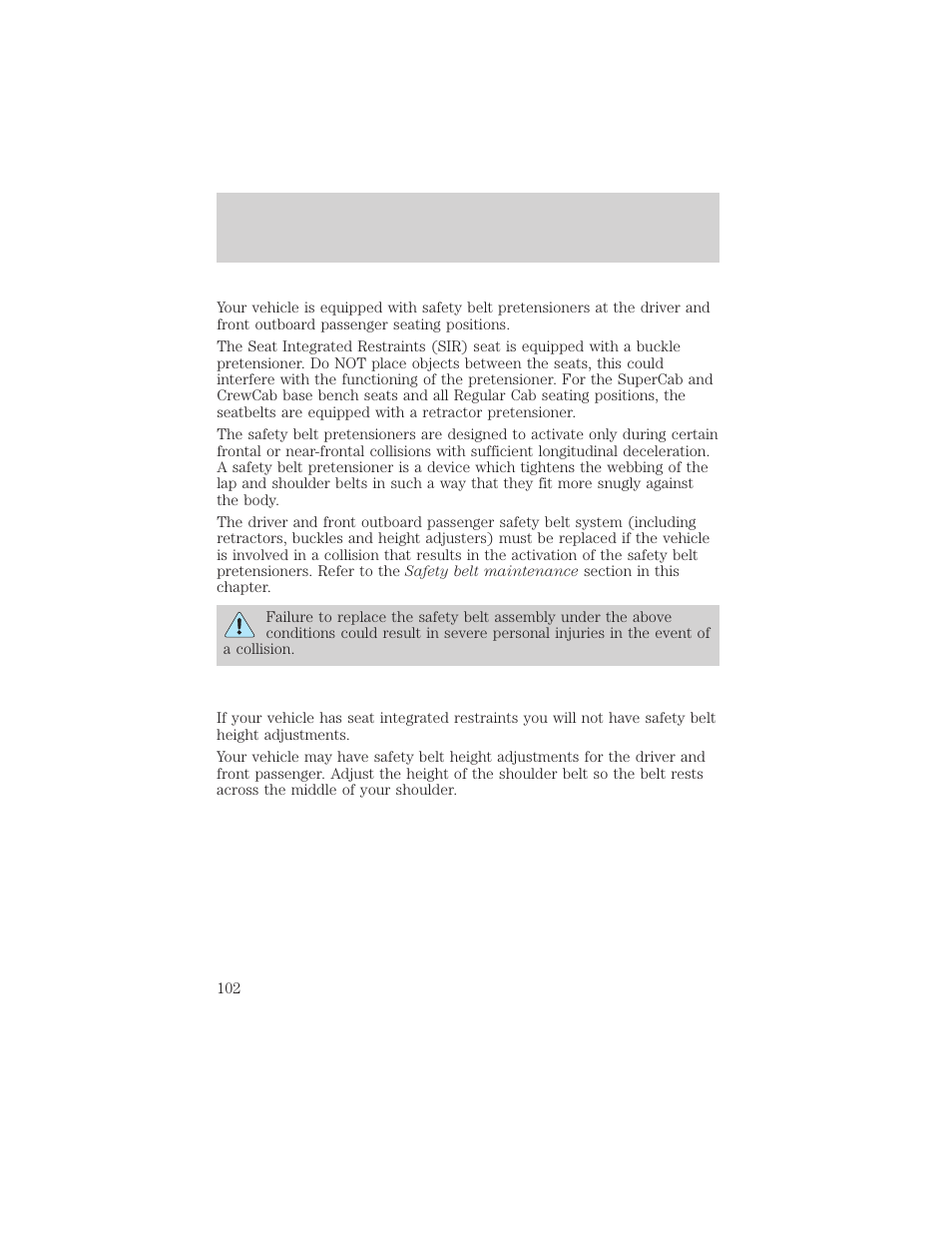 Seating and safety restraints | FORD 2002 F-550 v.2 User Manual | Page 102 / 304