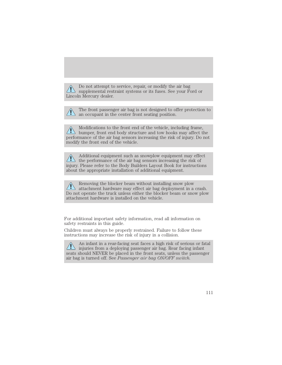 Seating and safety restraints | FORD 2002 F-550 v.2 User Manual | Page 111 / 304