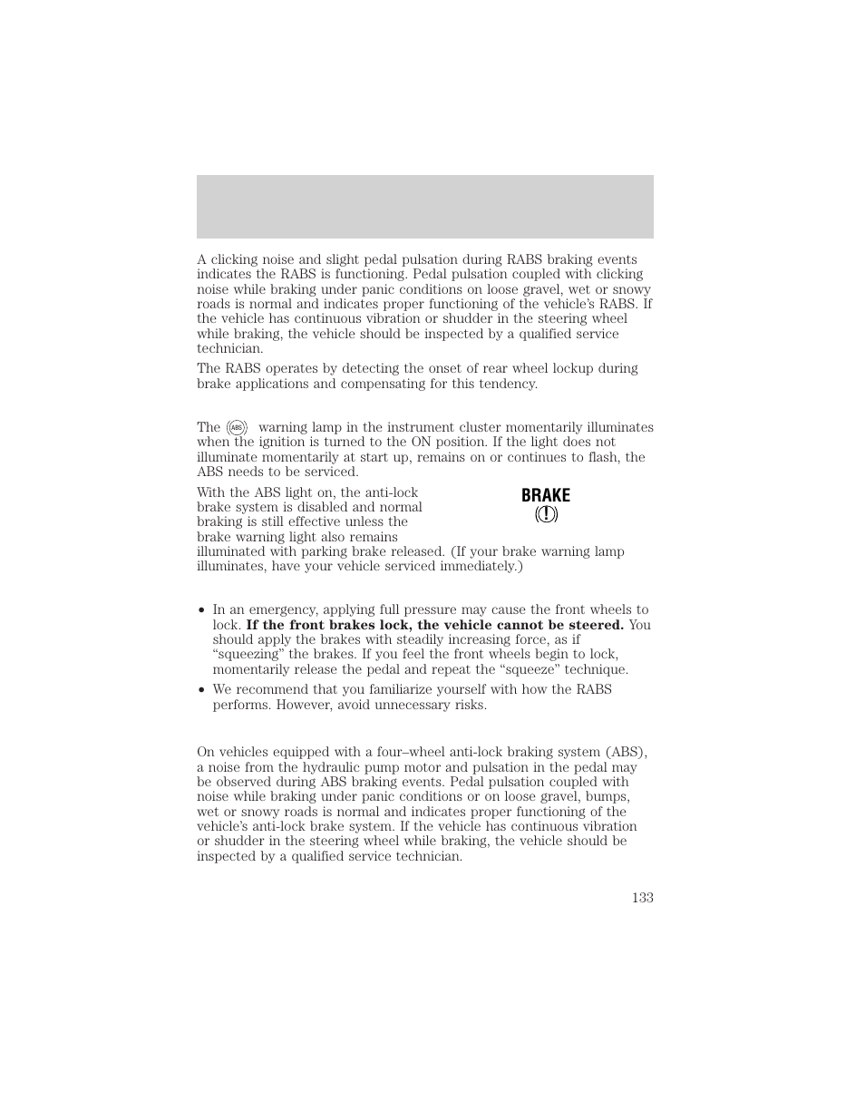 Driving, Brake | FORD 2002 F-550 v.2 User Manual | Page 133 / 304