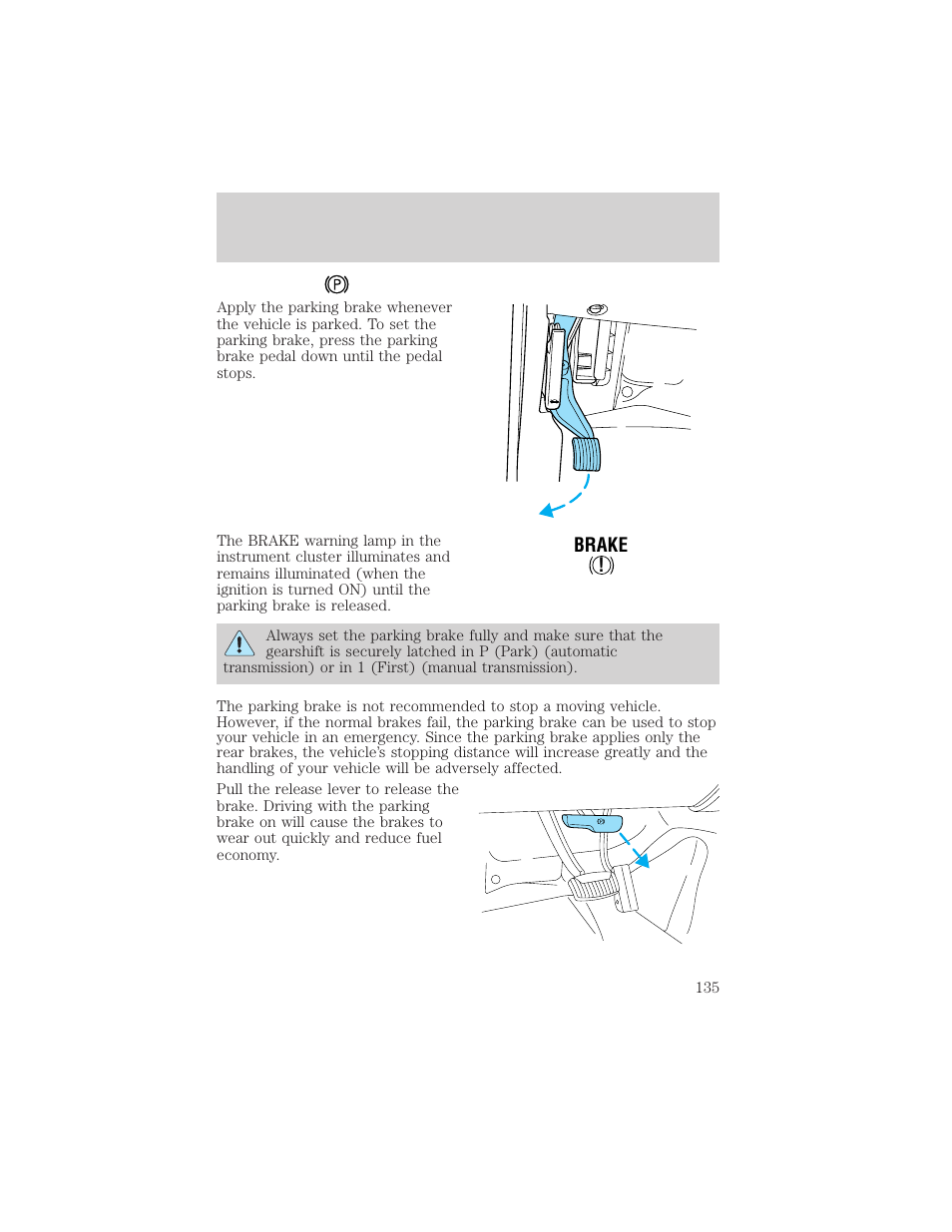 Driving, Brake | FORD 2002 F-550 v.2 User Manual | Page 135 / 304