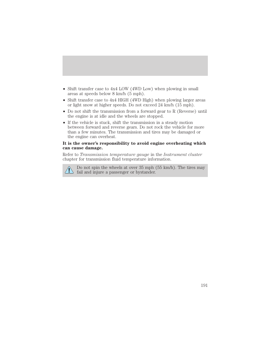 Driving | FORD 2002 F-550 v.2 User Manual | Page 191 / 304