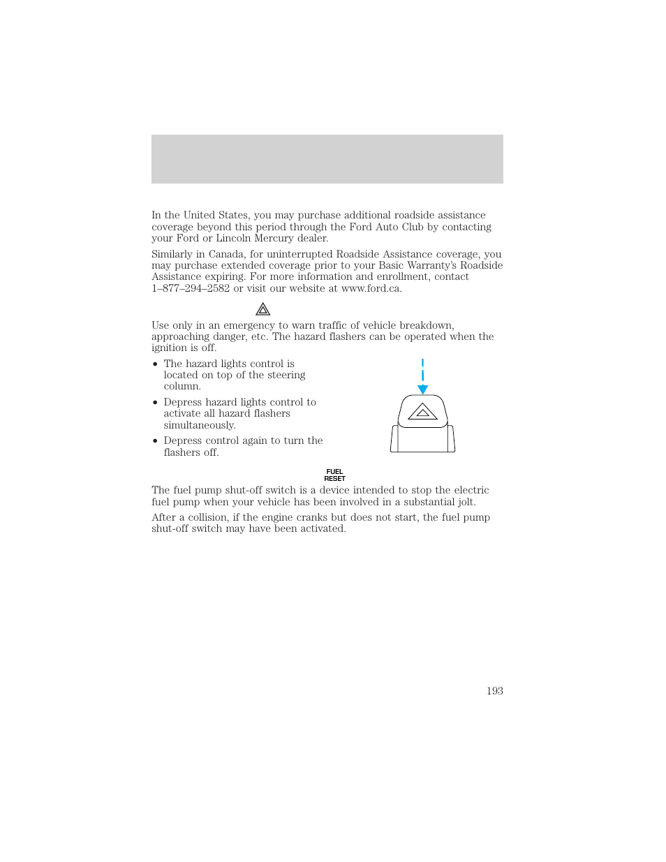 Roadside emergencies | FORD 2002 F-550 v.2 User Manual | Page 193 / 304