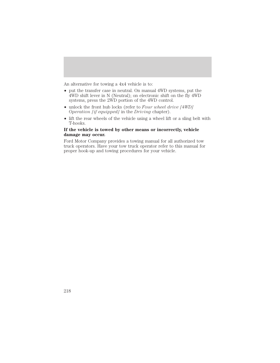 Roadside emergencies | FORD 2002 F-550 v.2 User Manual | Page 218 / 304