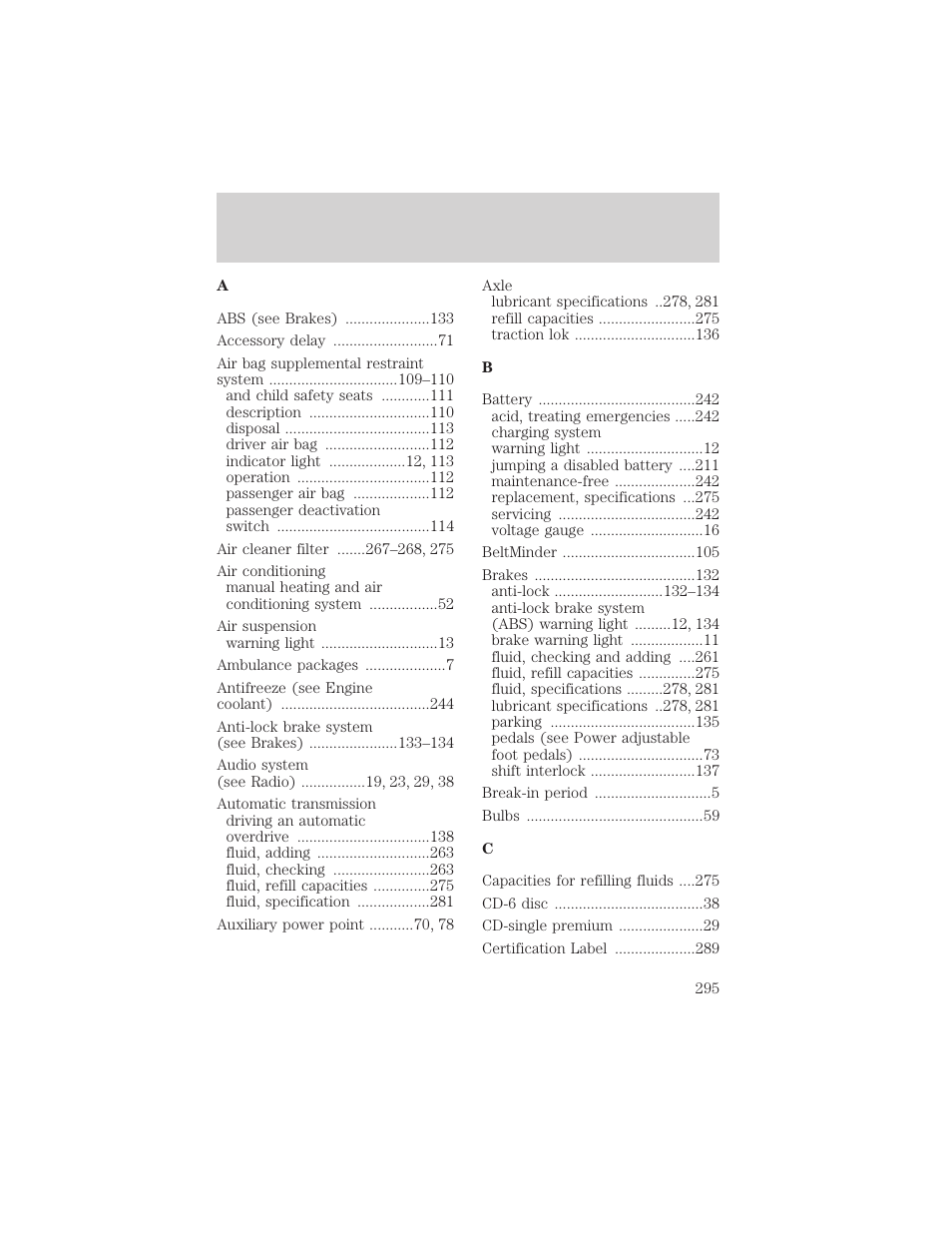 Index | FORD 2002 F-550 v.2 User Manual | Page 295 / 304