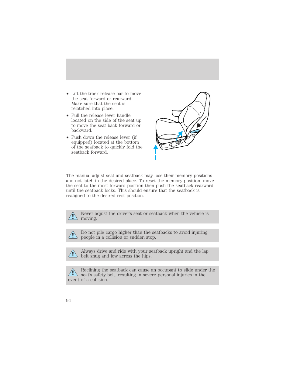 Seating and safety restraints | FORD 2002 F-550 v.2 User Manual | Page 94 / 304