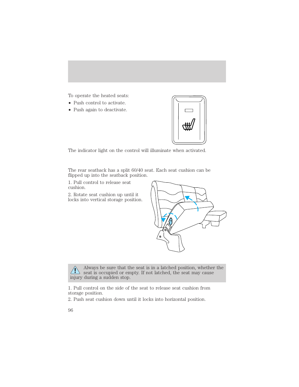 Seating and safety restraints | FORD 2002 F-550 v.2 User Manual | Page 96 / 304