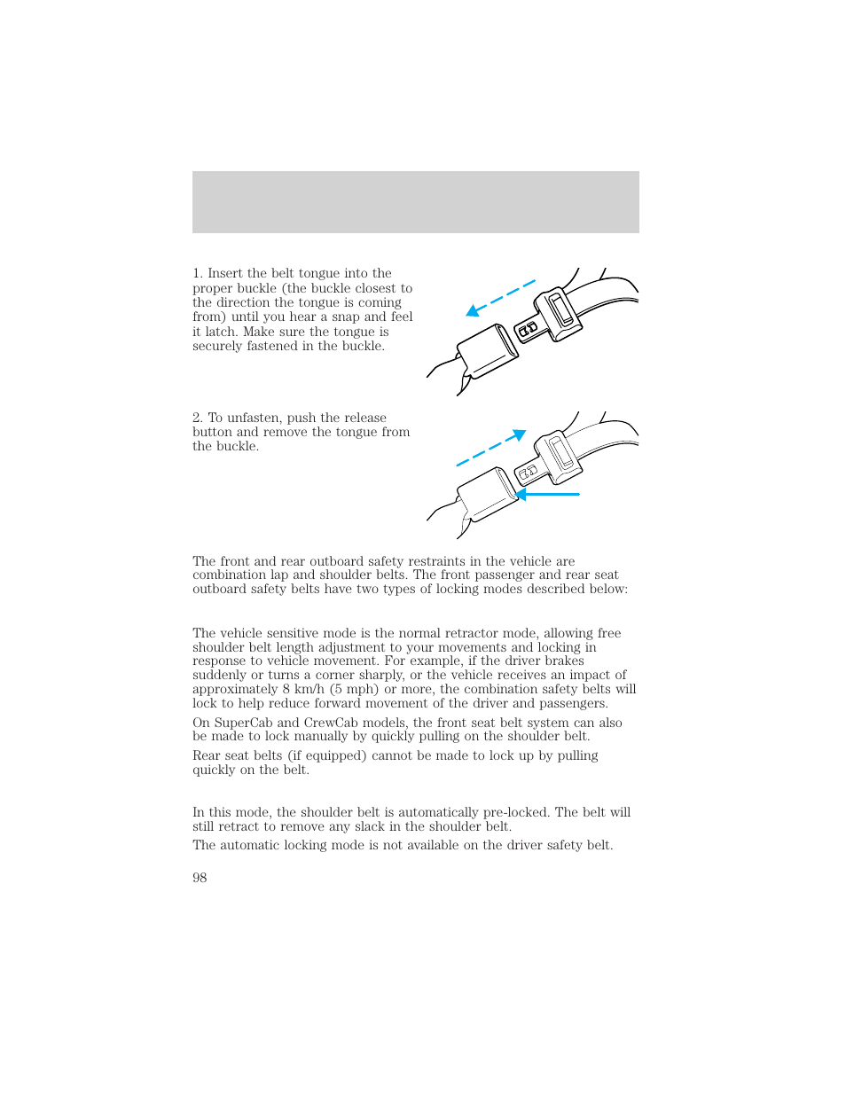 Seating and safety restraints | FORD 2002 F-550 v.2 User Manual | Page 98 / 304