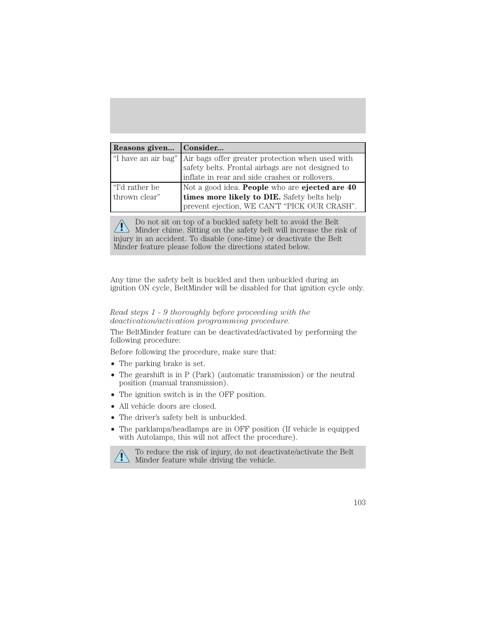 Seating and safety restraints | FORD 2002 F-550 v.3 User Manual | Page 103 / 304