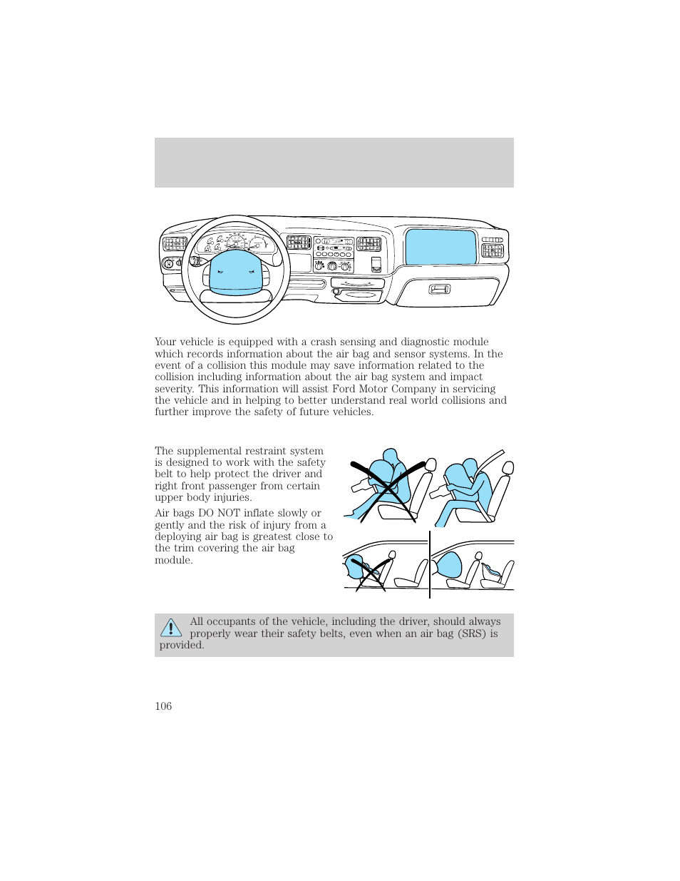 Seating and safety restraints, Dolby b nr, A/c max a/c off | FORD 2002 F-550 v.3 User Manual | Page 106 / 304