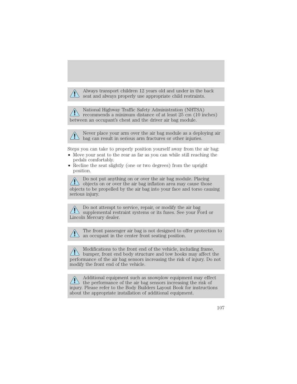 Seating and safety restraints | FORD 2002 F-550 v.3 User Manual | Page 107 / 304