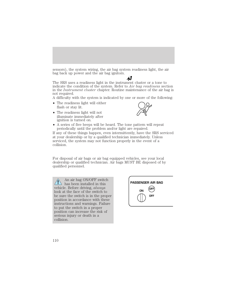 Seating and safety restraints | FORD 2002 F-550 v.3 User Manual | Page 110 / 304