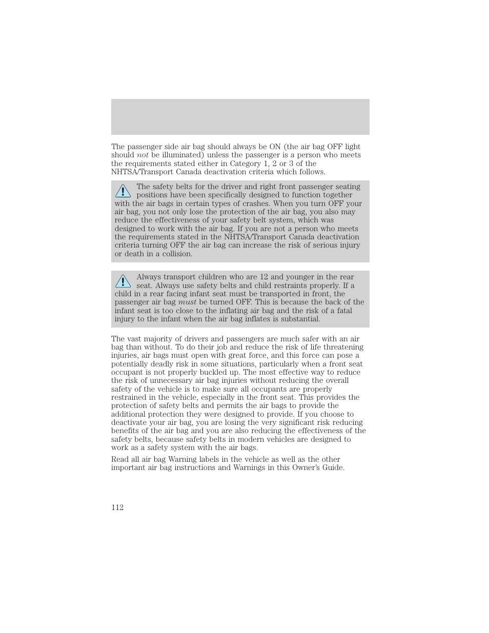 Seating and safety restraints | FORD 2002 F-550 v.3 User Manual | Page 112 / 304