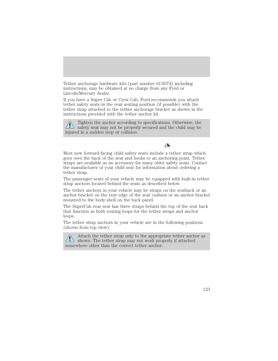 Seating and safety restraints | FORD 2002 F-550 v.3 User Manual | Page 123 / 304