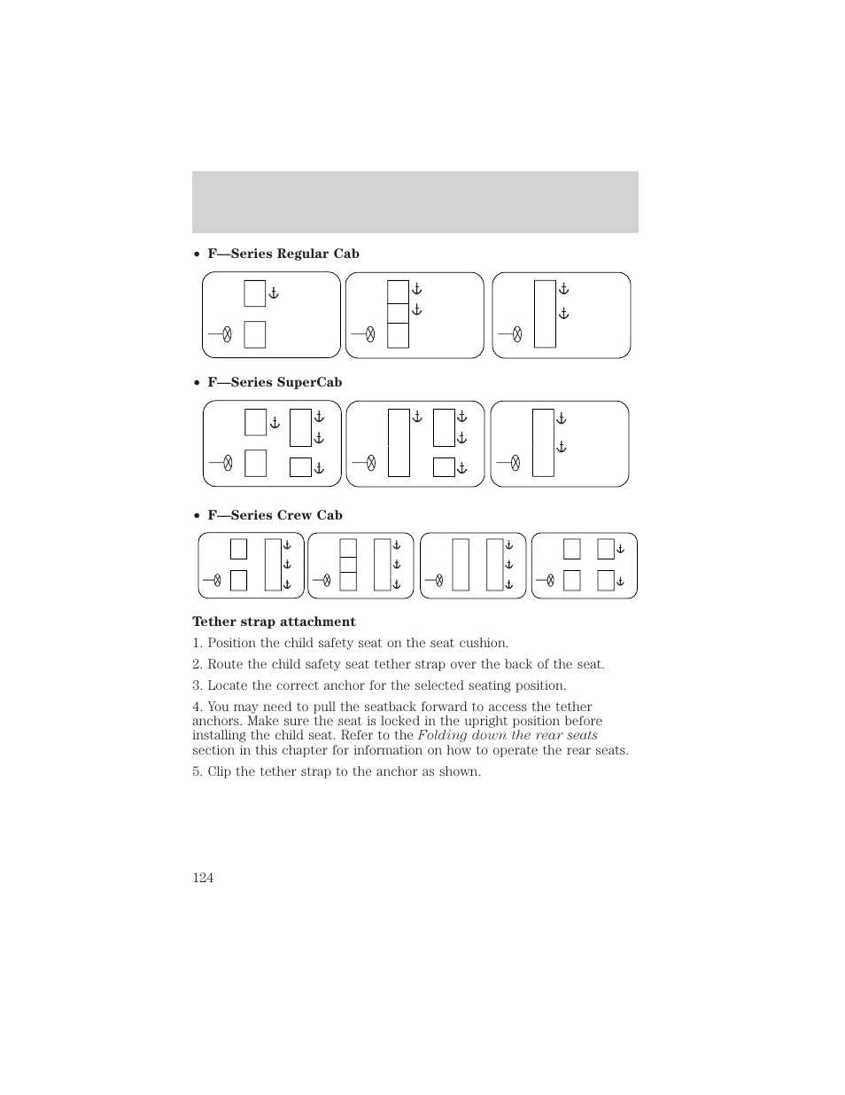 Seating and safety restraints | FORD 2002 F-550 v.3 User Manual | Page 124 / 304