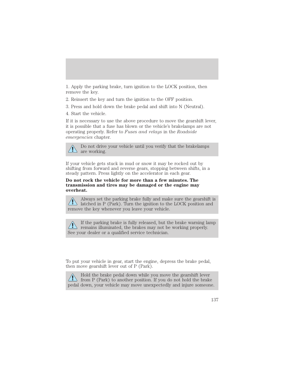 Driving | FORD 2002 F-550 v.3 User Manual | Page 137 / 304