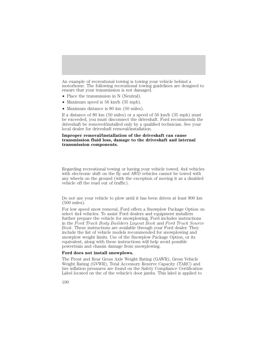 Driving | FORD 2002 F-550 v.3 User Manual | Page 190 / 304
